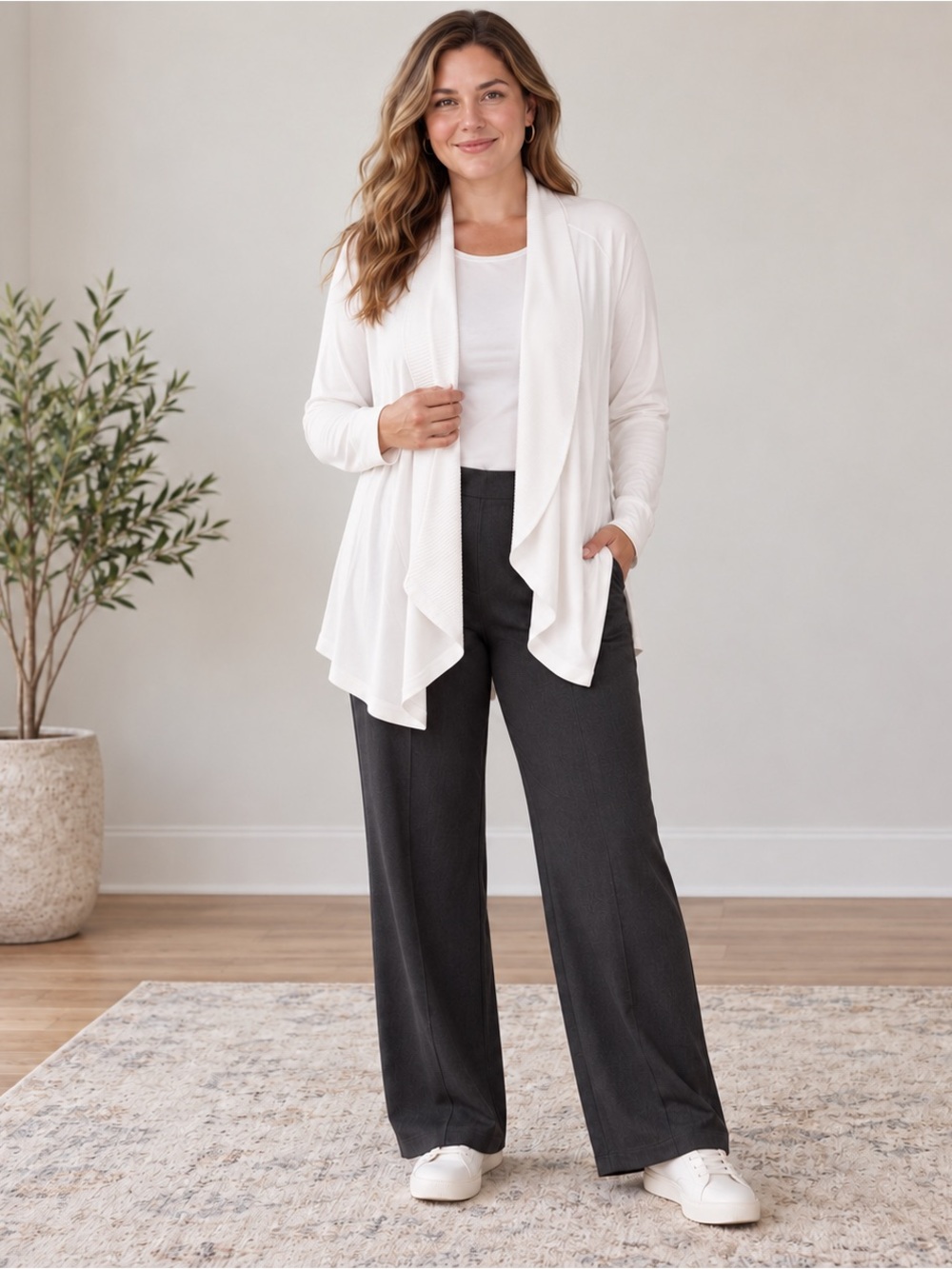 Athleta Pranayama Wrap II White Draped Cardigan Size L